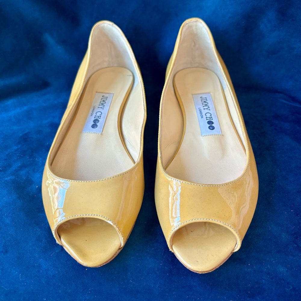 Jimmy Choo Women's Open Toe Patent Leather Flat Shoe Green Size US 5/EU 85